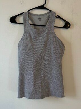 Alo Ribbed Full Length Tank Top Grey